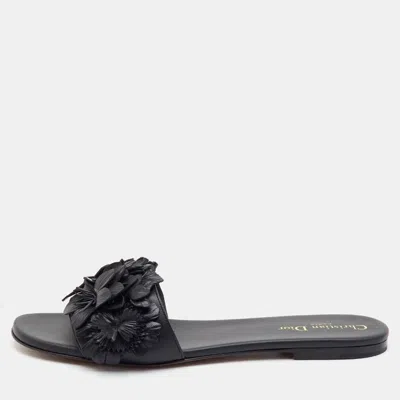 Pre-owned Dior Blossom Size 41 Black Leather Flat Slide Sandals