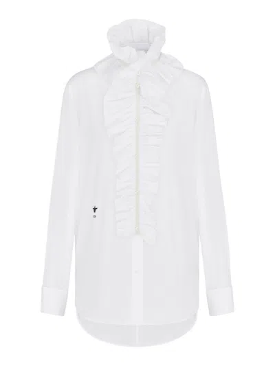 Dior Blouse With Removable Ruffled Collar In Cotton Poplin In Gray