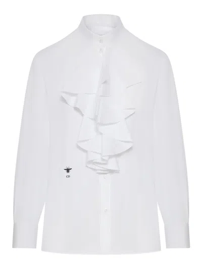 Dior Blouse With Ruffled Neckline In White
