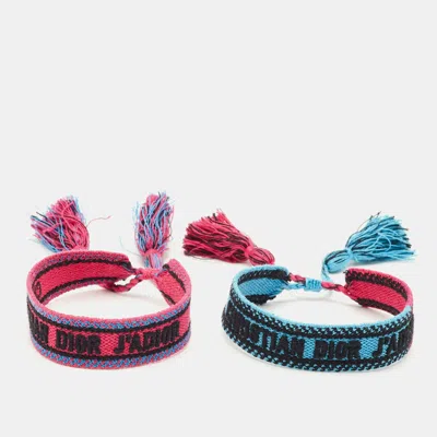 Pre-owned Dior Blue & Pink J'a Friendship Bracelets Set Of 2