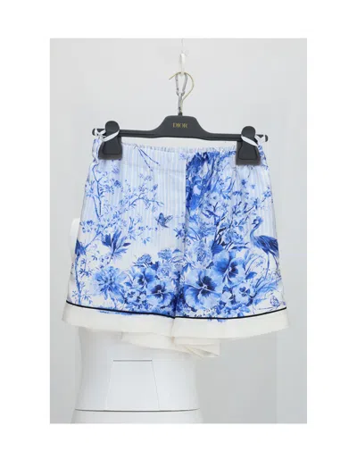 Dior Blue And White Floral Silk Shorts