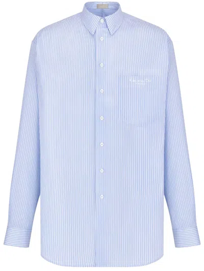 Dior Blue And White Striped Oversized Cotton Shirt For Men In Light Blue