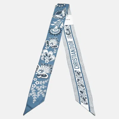 Pre-owned Dior Blue Butterfly Print Silk Mitzah Scarf