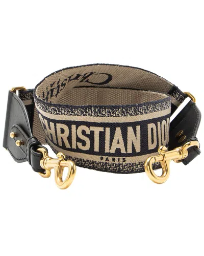 Pre-owned Dior Blue Calfskin, Canvas, Embroidery Shoulder Strap (authentic Pre-loved)