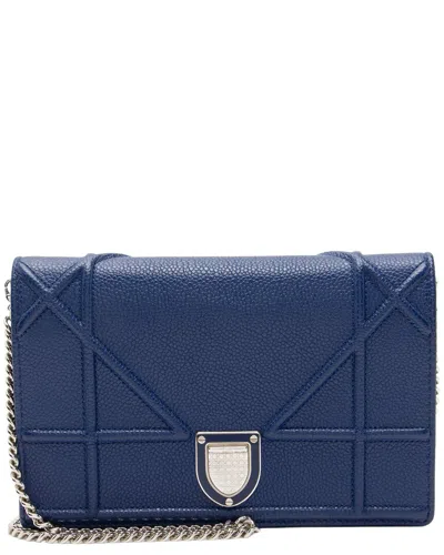 Dior Blue Calfskin Ama Wallet On Chain (authentic Pre-loved)