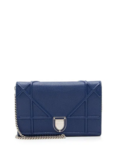 Pre-owned Dior Blue Calfskin Ama Wallet On Chain (authentic Pre-loved)
