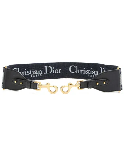 Dior Blue Calfskin Embroidered Oblique Shoulder Strap (authentic Pre-loved) In Black