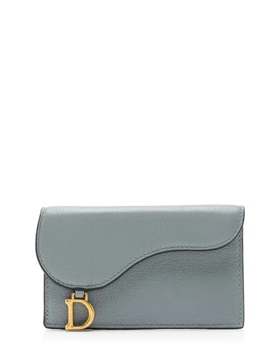 Pre-owned Dior Blue Calfskin Saddle Cosmos Zipped Card Holder (authentic Pre-loved)