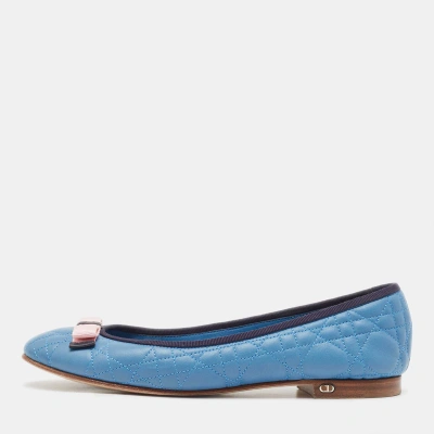 Pre-owned Dior Blue Cannage Leather Bow Ballet Flats Size 39