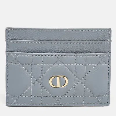 Pre-owned Dior Blue Cannage Leather Caro Freesia Card Holder