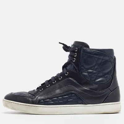 Pre-owned Dior Blue Cannage Leather High Top Sneakers Size 37