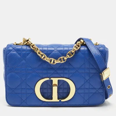 Pre-owned Dior Blue Cannage Leather Small Caro Shoulder Bag