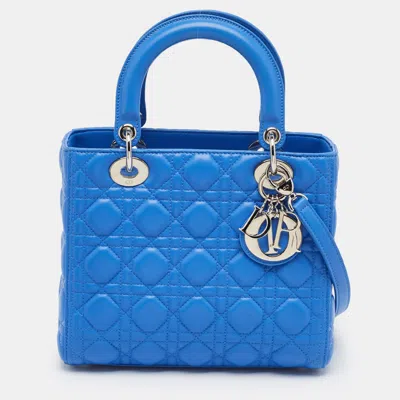 Pre-owned Dior Blue Cannage Leather Tote