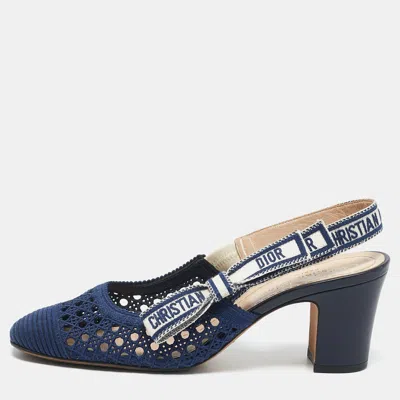 Pre-owned Dior Blue Cannage Mesh D-moi Slingback Pumps Size 37