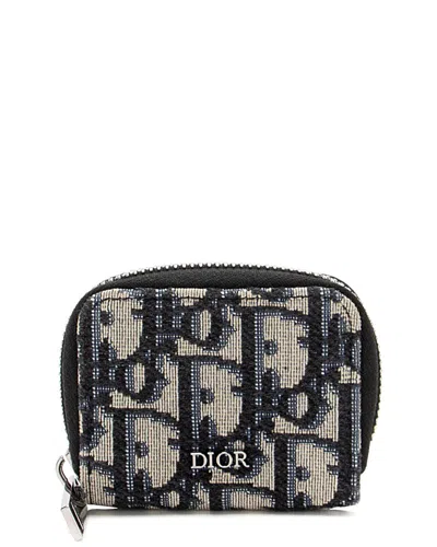 Pre-owned Dior Blue Canvas & Jacquard Zip Coin Purse (authentic Pre-loved)