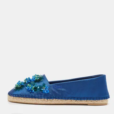 Pre-owned Dior Blue Canvas Embellished Espadrille Flats Size 36