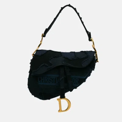 Pre-owned Dior Blue Canvas Embroidered Camouflage Saddle Bag