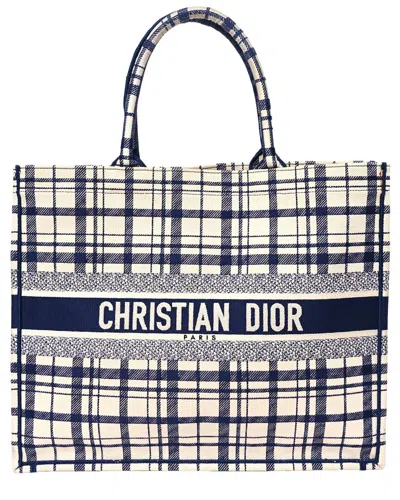 Dior Blue Canvas Embroidered Large Check'n' Book Tote (authentic Pre-  Loved)