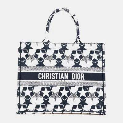 Pre-owned Dior Blue Canvas Embroidered Lucky Star Book Large Tote