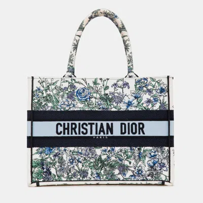 Pre-owned Dior Blue Canvas Embroidered Medium Flowers Book Tote