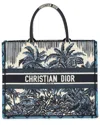 Dior Blue Canvas Embroidered Palm Tree Toile De Jouy Large Book Tote  (authentic Pre-loved) In Blue