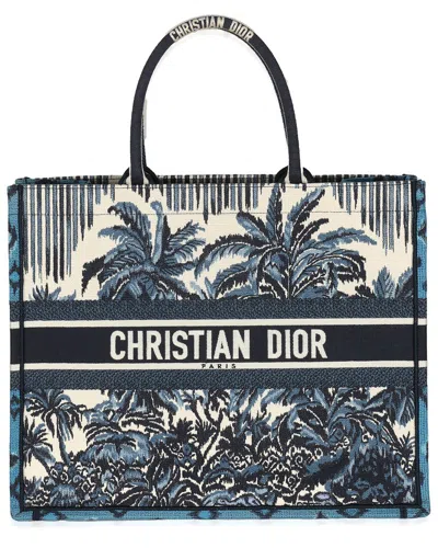 Dior Blue Canvas Embroidered Palm Tree Toile De Jouy Large Book Tote  (authentic Pre-loved)