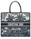 Dior Blue Canvas Embroidered Palm Tree Toile De Jouy Large Book Tote  (authentic Pre-loved) In Blue