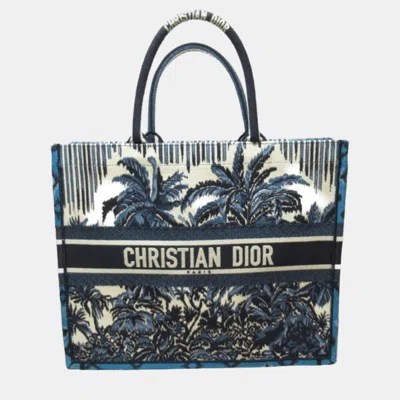 Pre-owned Dior Blue Canvas Large Palm Tree Canvas Book Tote