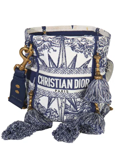 Dior Blue Canvas Toile De Jouy Embroidery D-bubble Bucket Bag (authentic Pre-  Loved) In White