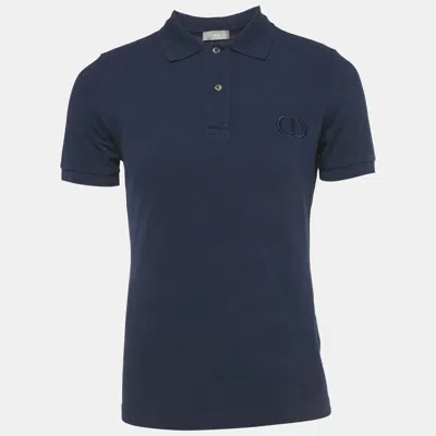 Pre-owned Dior Blue Cd Embroidered Pique Polo T-shirt M