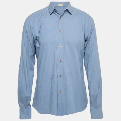 Pre-owned Dior Blue Cotton Slim Fit Shirt L