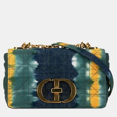 Pre-owned Dior Blue Denim Small Denim Tie-dye Cannage Caro Bag