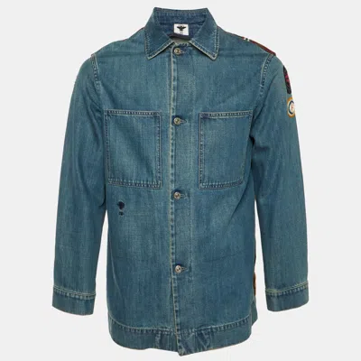 Pre-owned Dior Blue Embroidered Denim Jacket M