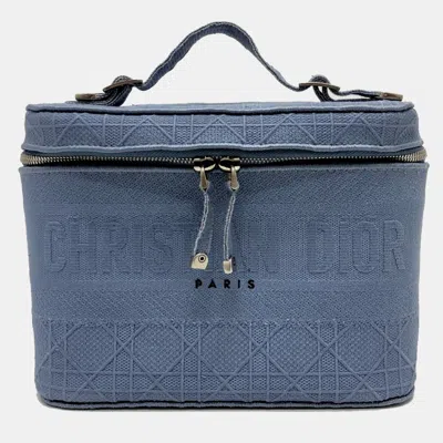 Pre-owned Dior Blue Embroidery Vanity Bag