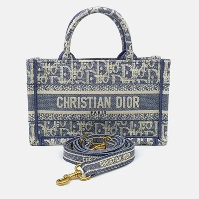 Pre-owned Dior Blue Fabric Book Tote Mini Strap Bag
