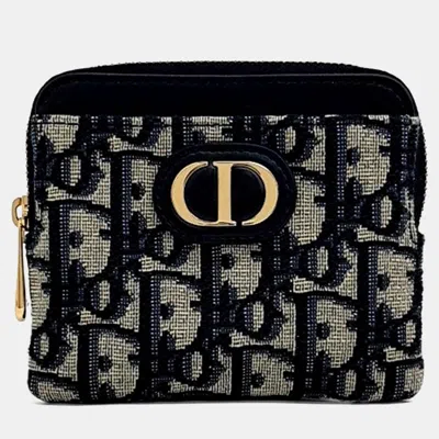 Pre-owned Dior Blue Fabric Oblique 30 Montaigne Lavender Card Holder