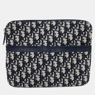 Pre-owned Dior Blue Fabric Oblique Travel Kit Pouch Bag