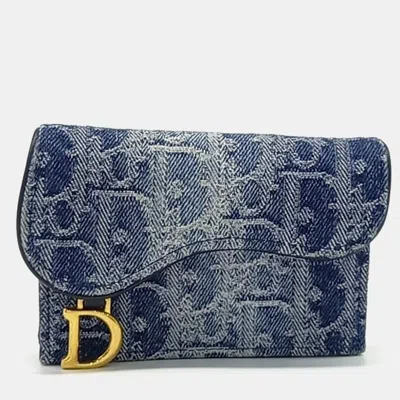 Pre-owned Dior Blue Fabric Saddle Card Holder