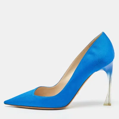 Pre-owned Dior Blue Fabric Songe Perspex Heel Pointed Toe Pumps Size 40