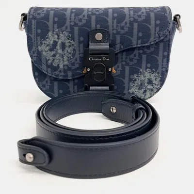 Pre-owned Dior Blue Fabric Tears Saddle Pouch Strap Bag