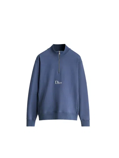 Dior Blue Fleece Cotton Zip-up Sweatshirt