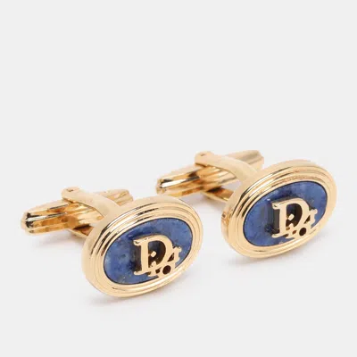Pre-owned Dior Blue Gold Tone Metal And Lapis Lazuli Toggle Cufflinks