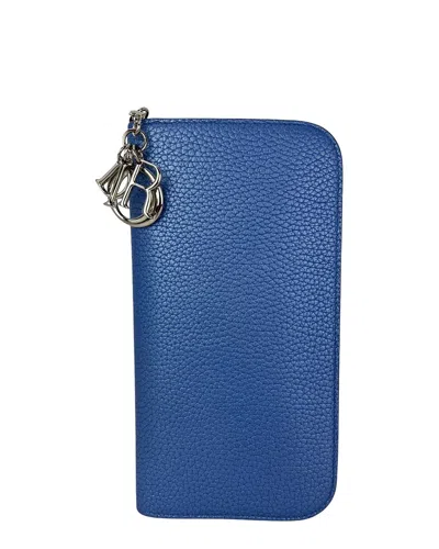 Pre-owned Dior Blue Grained Leather Z Lady  Zip Around Wallet (authentic Pre-loved)