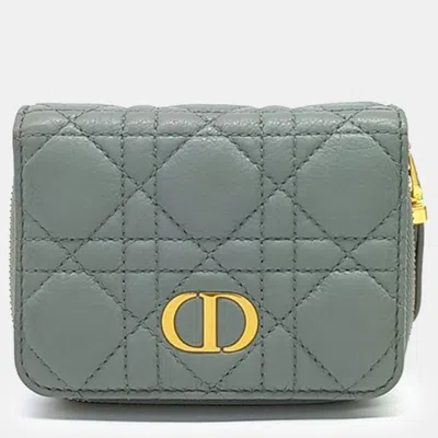 Pre-owned Dior Blue Grey Leather Caro Wallet