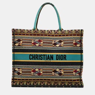 Pre-owned Dior Blue Large Embroidered Canvas Book Tote