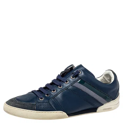 Pre-owned Dior Blue Leather And Suede Low Top Trainers Size 39.5