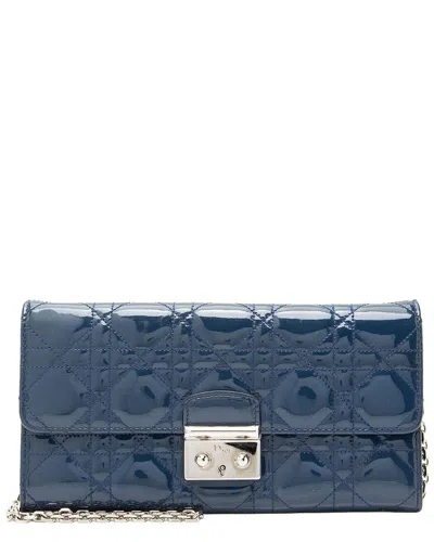 Pre-owned Dior Blue Leather Cannage Miss Wallet On Chain (authentic Pre-loved)
