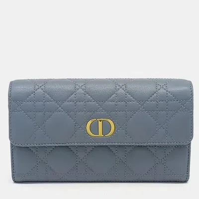 Pre-owned Dior Blue Leather Caro Orchid Long Wallet
