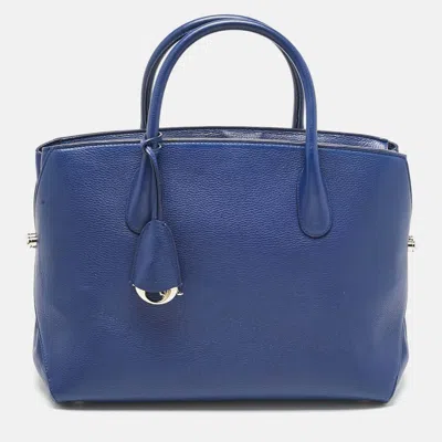 Pre-owned Dior Blue Leather Large Bar Tote