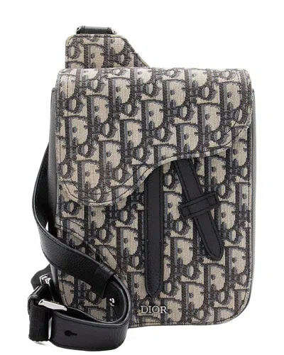 Dior Blue Leather Oblique Saddle Messenger (authentic Pre-loved) In Gray